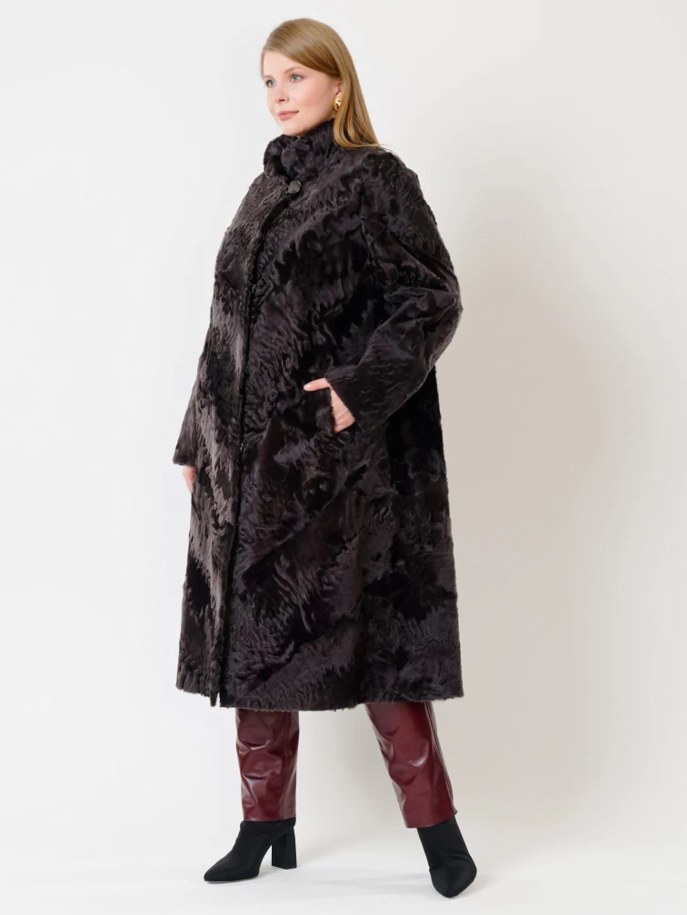 Зимний комплект женский: Шуба из каракуля Елизавета(с) + Брюки 02, коричневый/бордовый, р. 56, арт. 111305-1