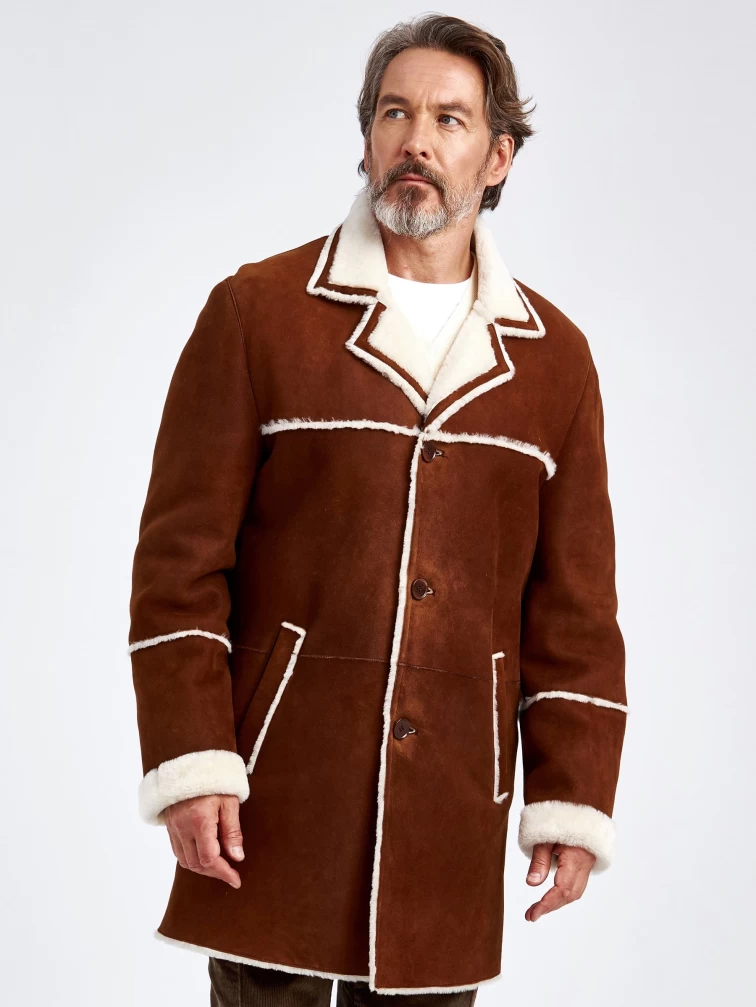 Удлиненная мужская дубленка 2397, коричневая, размер 48, артикул 70810-5