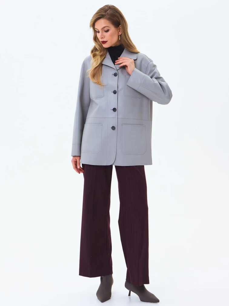 Серый женский кожаный пиджак премиум класса 3092, размер 46, артикул 24590-4