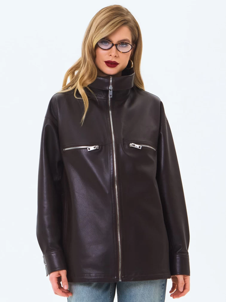 Кожаная куртка премиум класса для женщин 3084, коричневая, размер 48, артикул 24360-0