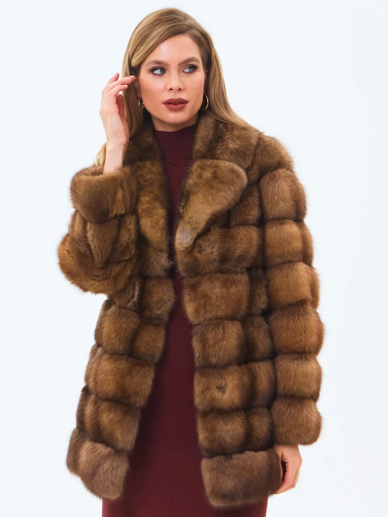 Шуба из меха соболя женская премиум класса Мэри, темно-коричневая, размер 50, артикул 34200-4