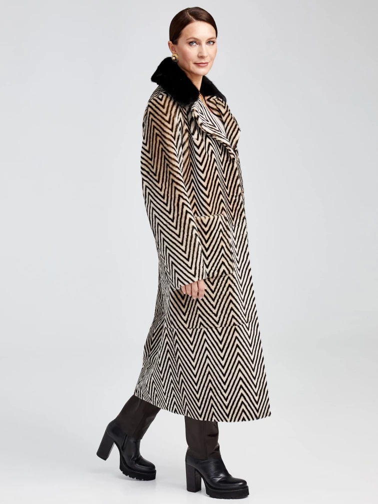 Зимний комплект женский: Дубленка 2003 + Брюки 02, бежевый/черный, р. 46, арт. 111247-0