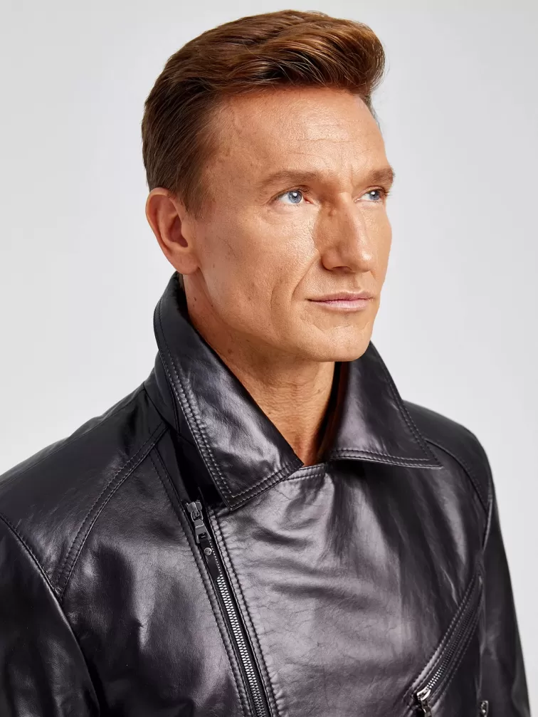 Мужской кожаный плащ косуха премиум класса 554, черный, размер 54, артикул 28920-2