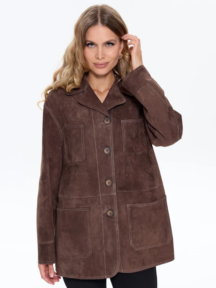 Замшевый женский пиджак премиум класса 3092з, cветло-коричневый, размер 44, артикул 25730-4