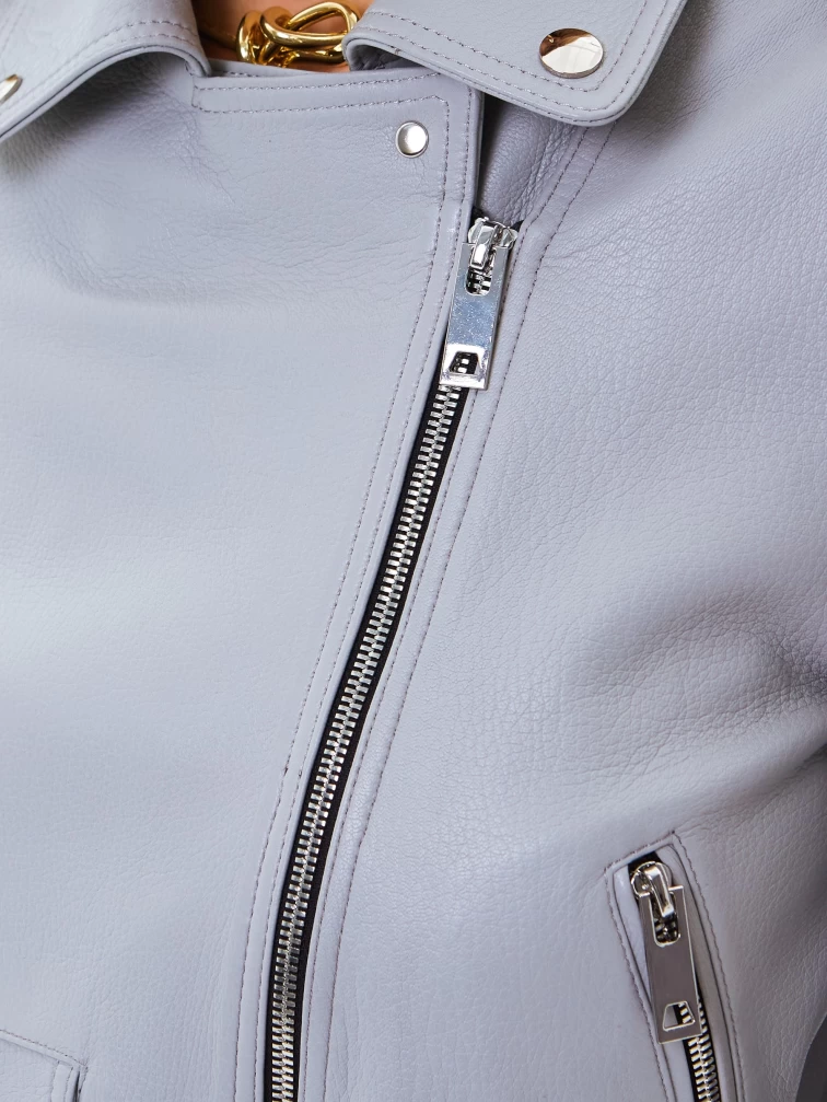 Женская кожаная куртка косуха с поясом премиум класса 3080, серая, размер 42, артикул 24530-2