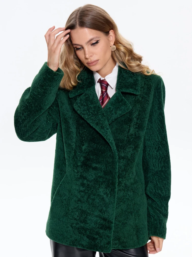 Зеленая дубленка из астрагана 58мех, размер 46, артикул 64760-0