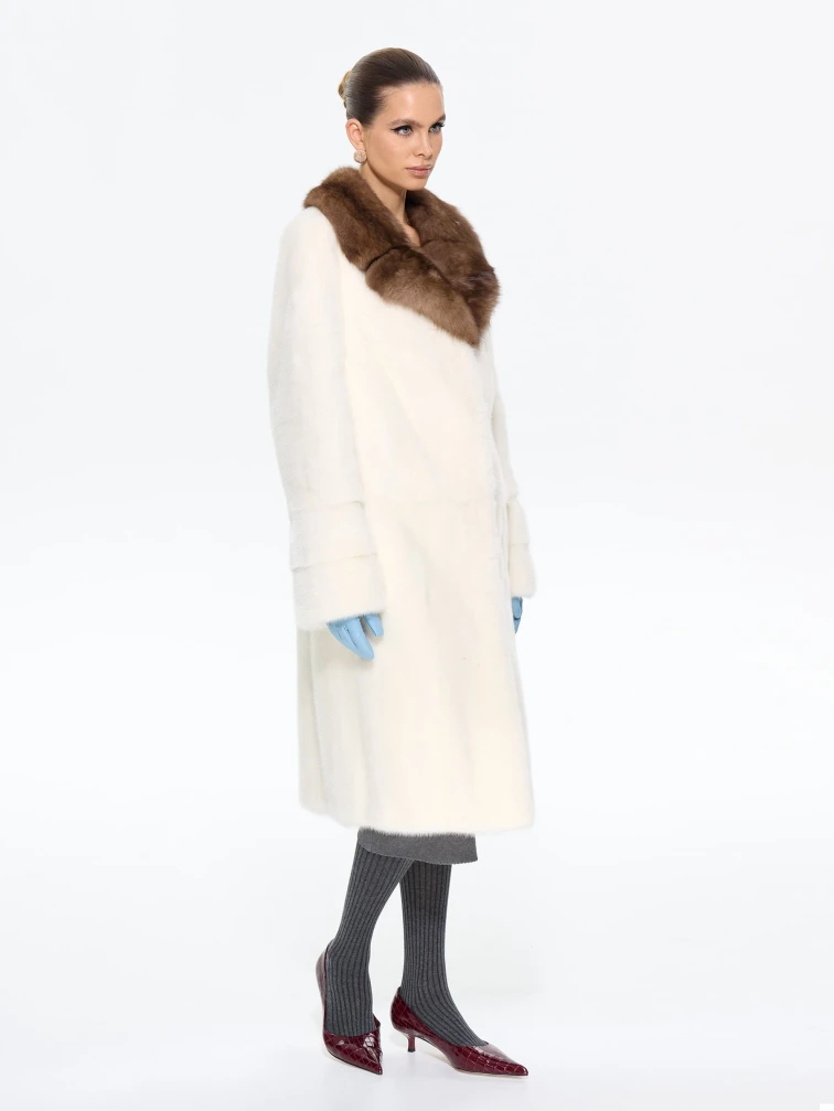 Длинная женская шуба из меха норки Лола, белая, размер 48, артикул 65620-0