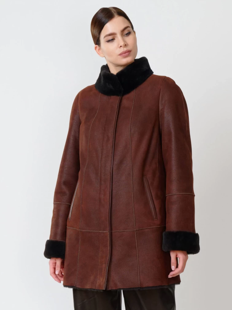 Женская дубленка на молнии с воротником стойкой 267, виски, размер 44, артикул 61822-6