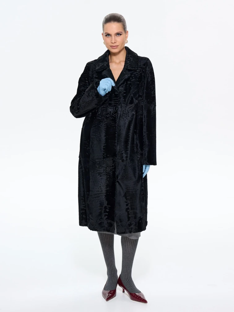 Женская длинная шуба из меха каракульчи Лола, черная, размер 54, артикул 65610-6