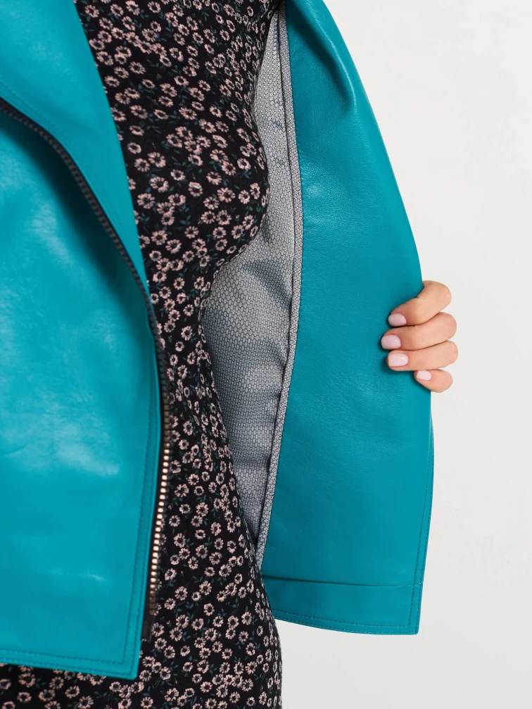 Кожаная куртка косуха женская 300, бирюзовая, размер 46, артикул 18790-2