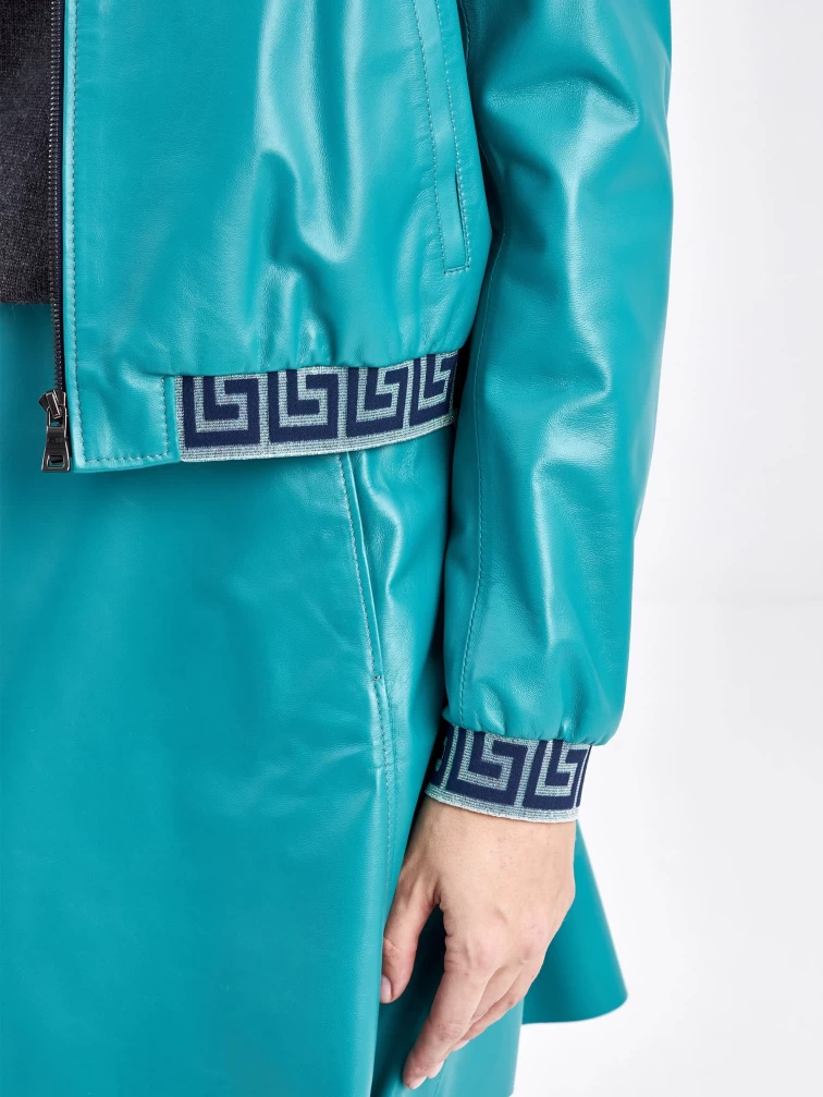 Кожаная куртка бомбер женская 3001, бирюзовый, размер 46, артикул 23070-4