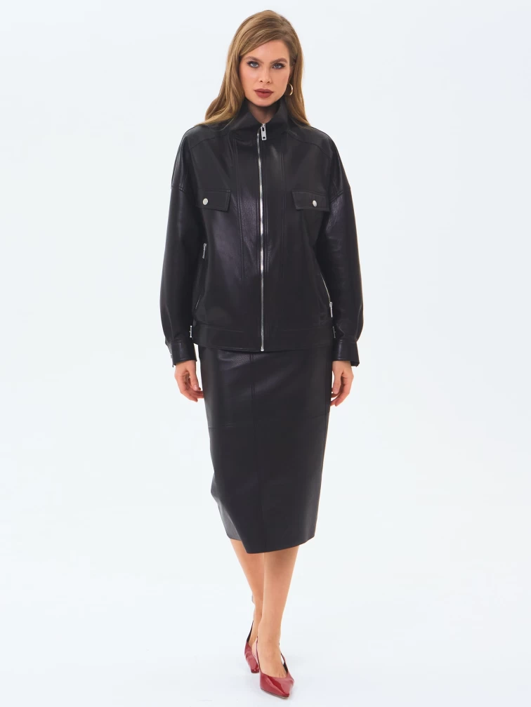Женская кожаная куртка премиум класса 3087, черная, размер 46, артикул 24460-6