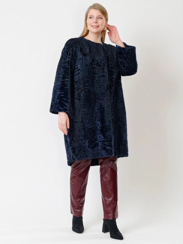 Шуба из меха каракуля женская 16438, синяя, размер 52, артикул 22710-3