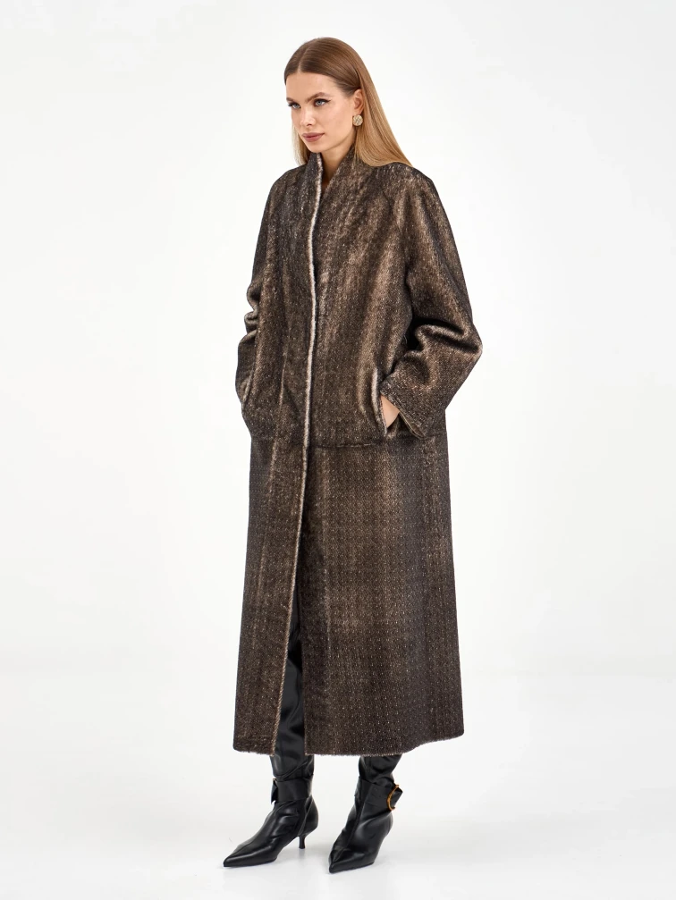 Длинная женская дубленка 2085, бежевая, размер 44, артикул 65000-7