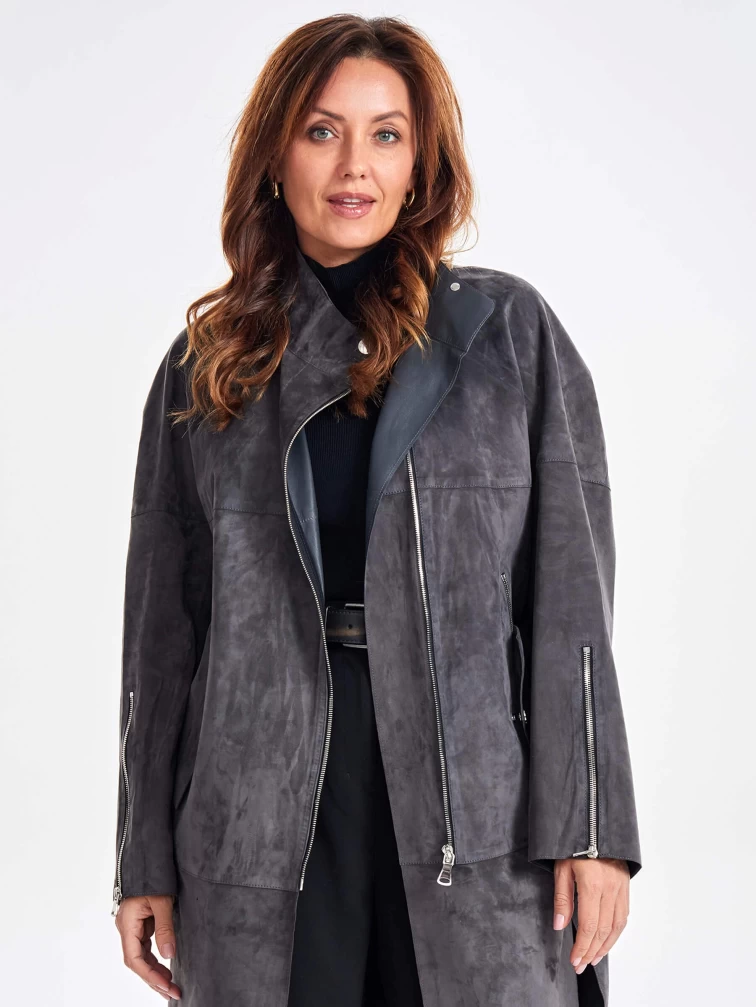 Стильное замшевое пальто оверсайз для женщин премиум класса 3041з, серое, размер 54, артикул 64100-4