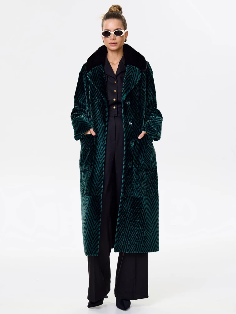 Двусторонняя женская дубленка с воротником из меха норки премиум класса 2003, зеленая, размер 46, артикул 62471-5