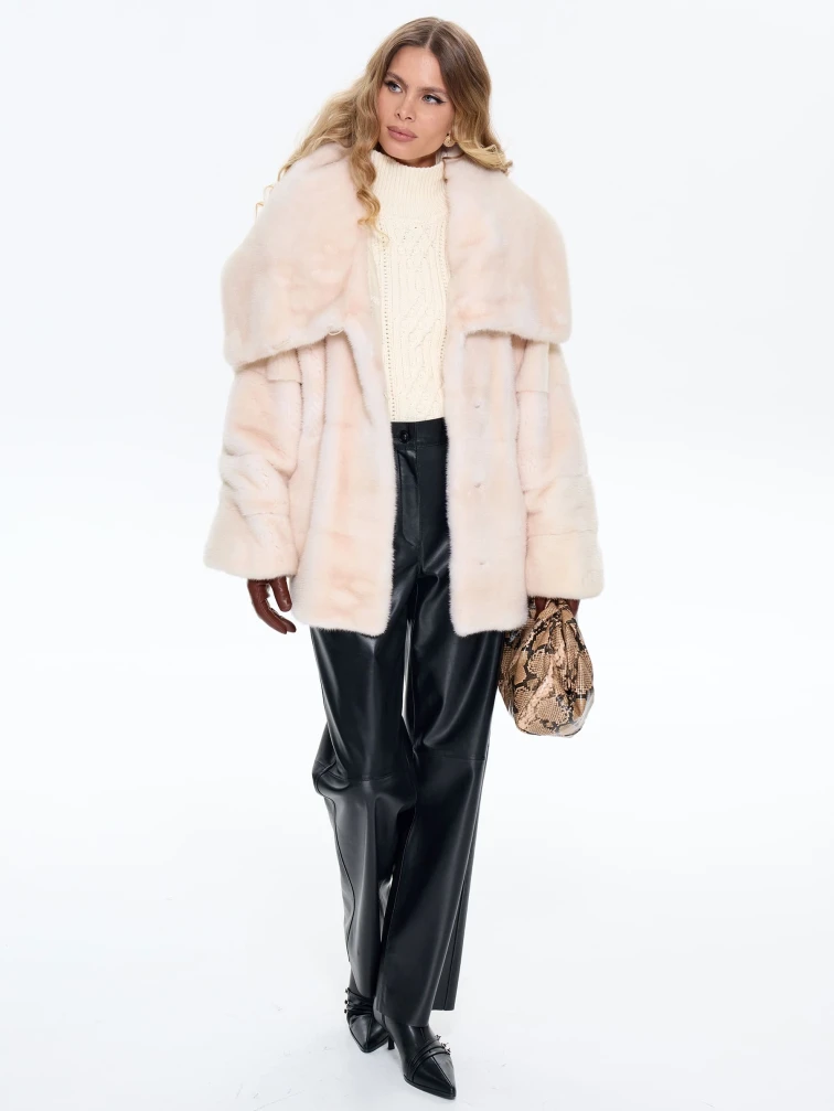 Поперечная женская норковая шуба BRASCHI LS 005, бежевая, размер 40, артикул 34350-1