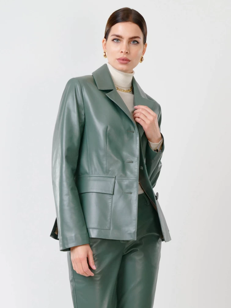 Женский кожаный пиджак 3007, оливковый, размер 48, артикул 90711-4