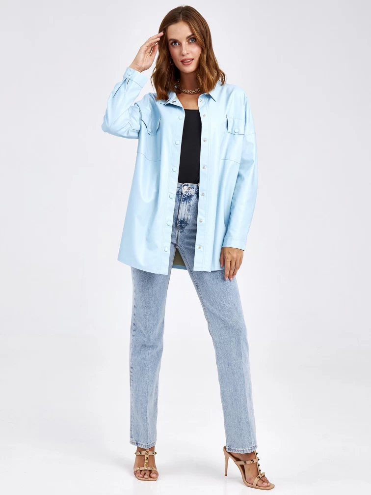 Кожаная рубашка женская из экокожи 4820791, голубая, размер 46, артикул 85690-1