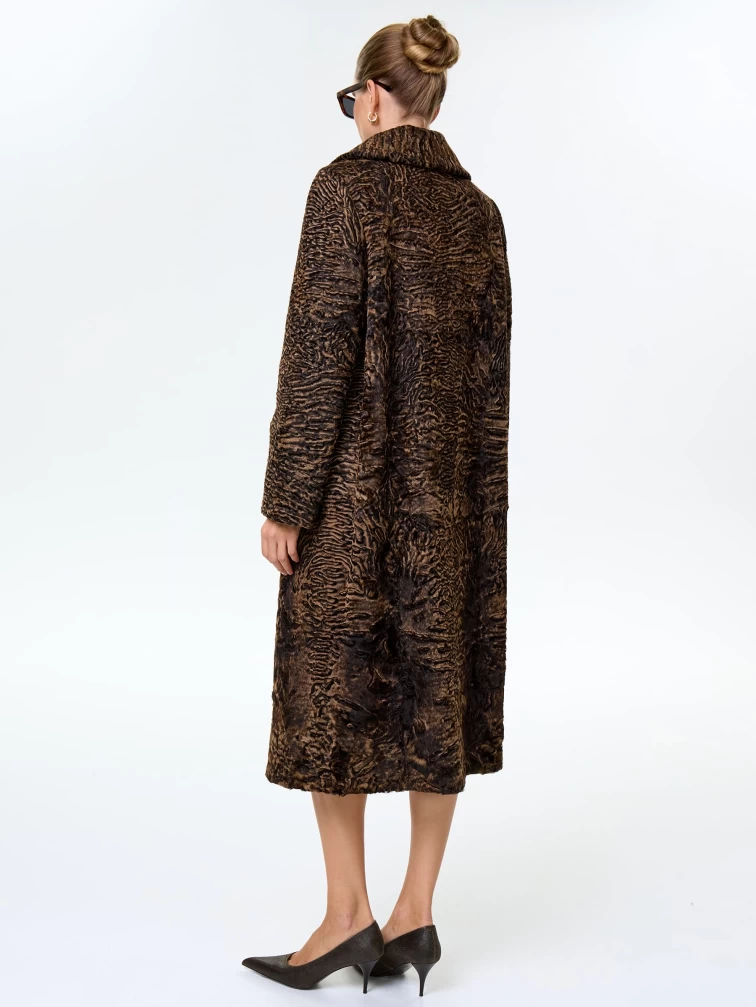 Длинное пальто из меха каракульчи для женщин премиум класса Лола(ав), темно-коричневое, размер 50, артикул 33980-7