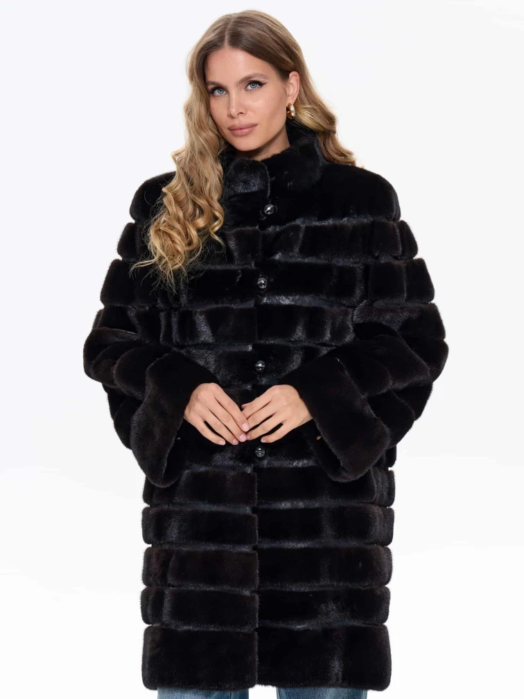 Поперечная женская шуба из меха норки BRASCHI ELM 047, черная, размер 46, артикул 34430-0