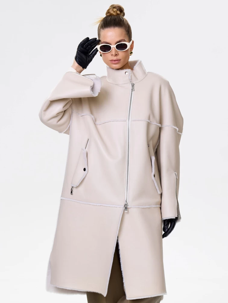 Молодежная женская дубленка на молнии премиум класса 2029, бежевая, размер 54, артикул 63010-0