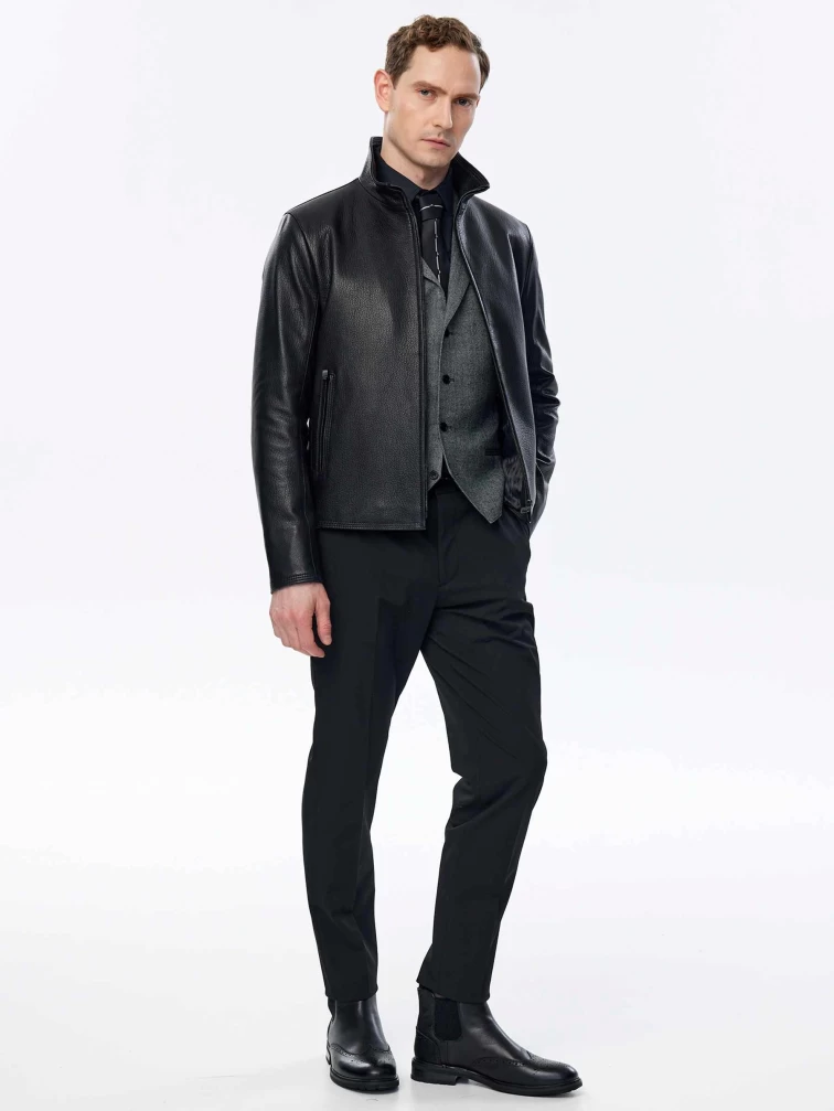 Короткая кожаная куртка премиум класса для мужчин 2010-9, черная, размер 46, артикул 29700-1