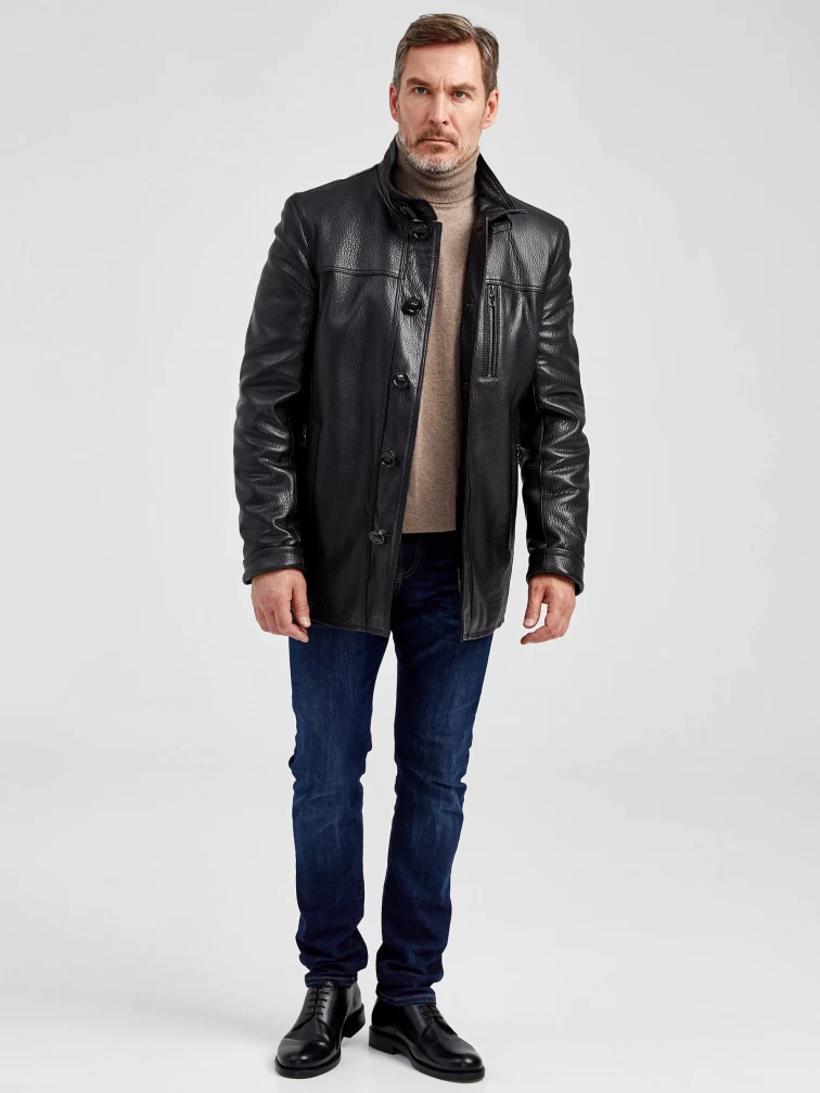 Кожаная куртка утепленная мужская 518ш, черная, размер 46, артикул 40461-6