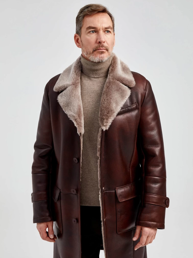 Длинная классическая мужская дубленка 419, виски, размер 48, артикул 70851-0