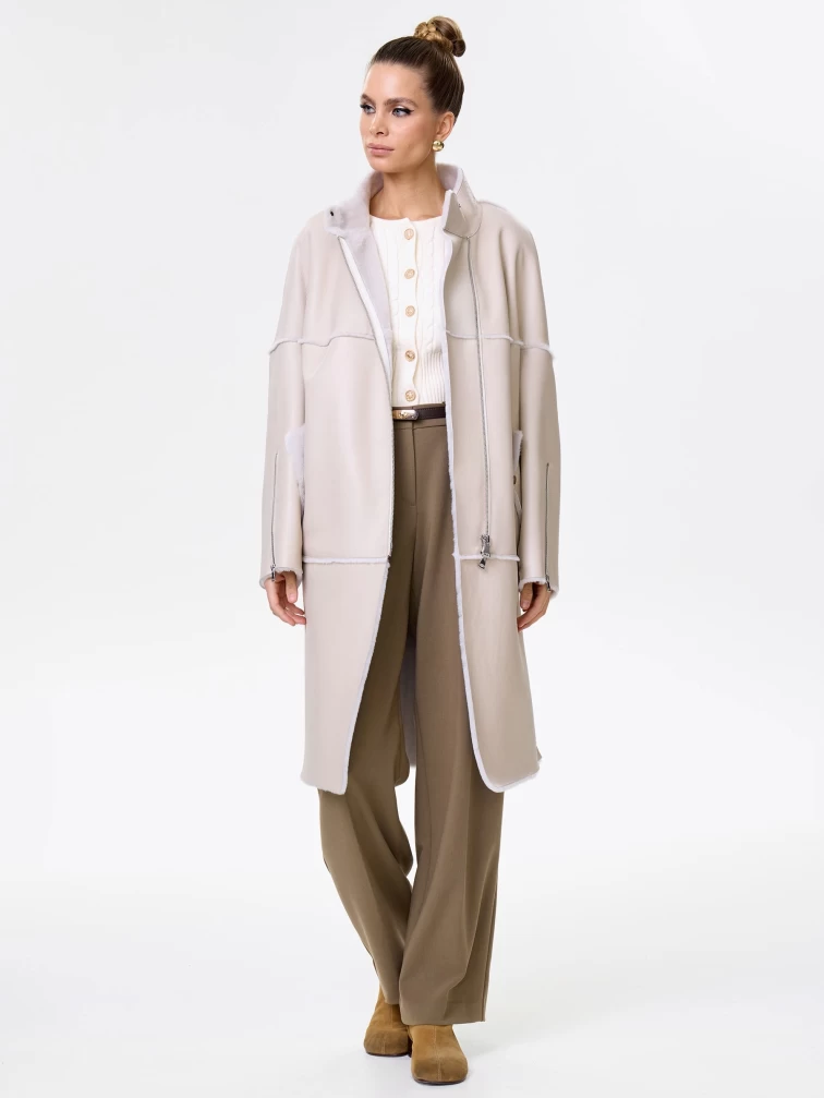 Молодежная женская дубленка на молнии премиум класса 2029, бежевая, размер 54, артикул 63010-6