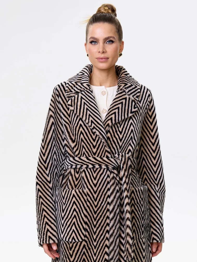 Двусторонняя женская дубленка с воротником из меха норки премиум класса 2003, бежевая, размер 48, артикул 62461-4