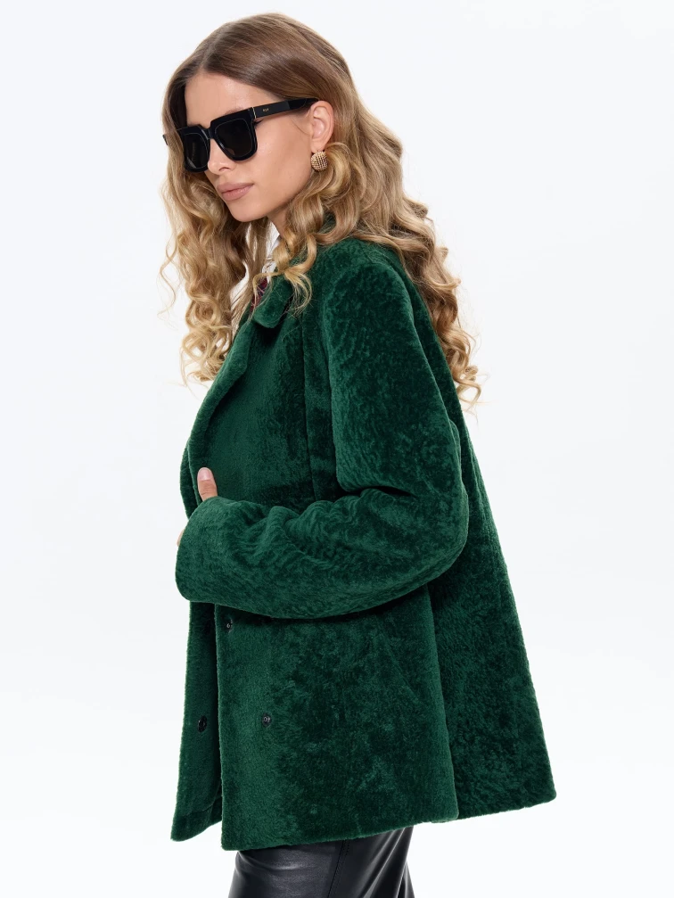 Зеленая дубленка из астрагана 58мех, размер 46, артикул 64760-3