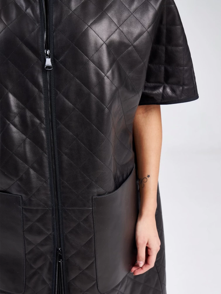 Кожаный женский стеганый жилет премиум класса 07, черный, размер 44, артикул 91970-2