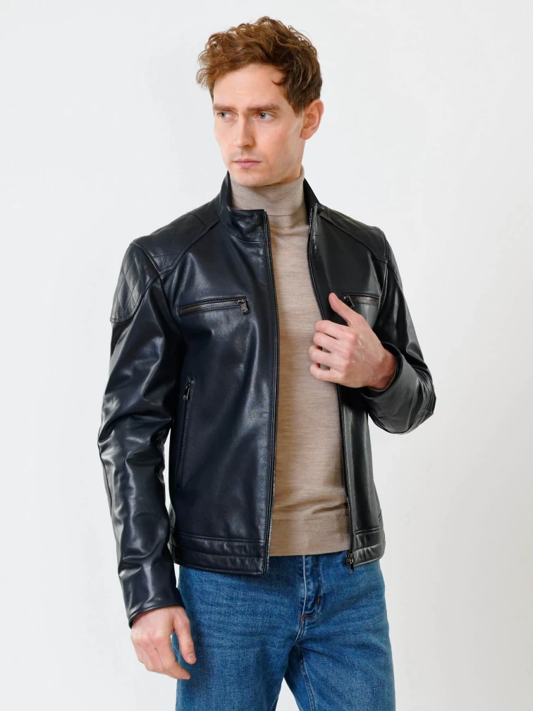 Кожаная куртка мужская 545, синяя, размер 50, артикул 28510-6