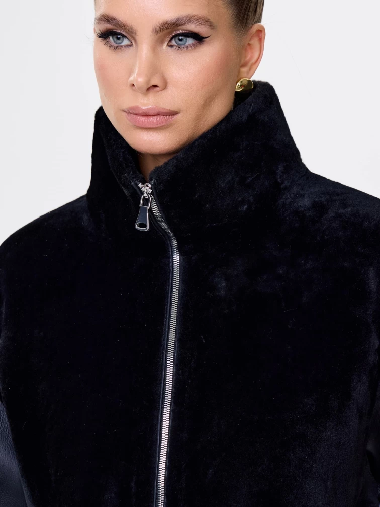 Длинная дубленка на молнии для женщин премиум класса 2050, черная, размер 46, артикул 62480-2
