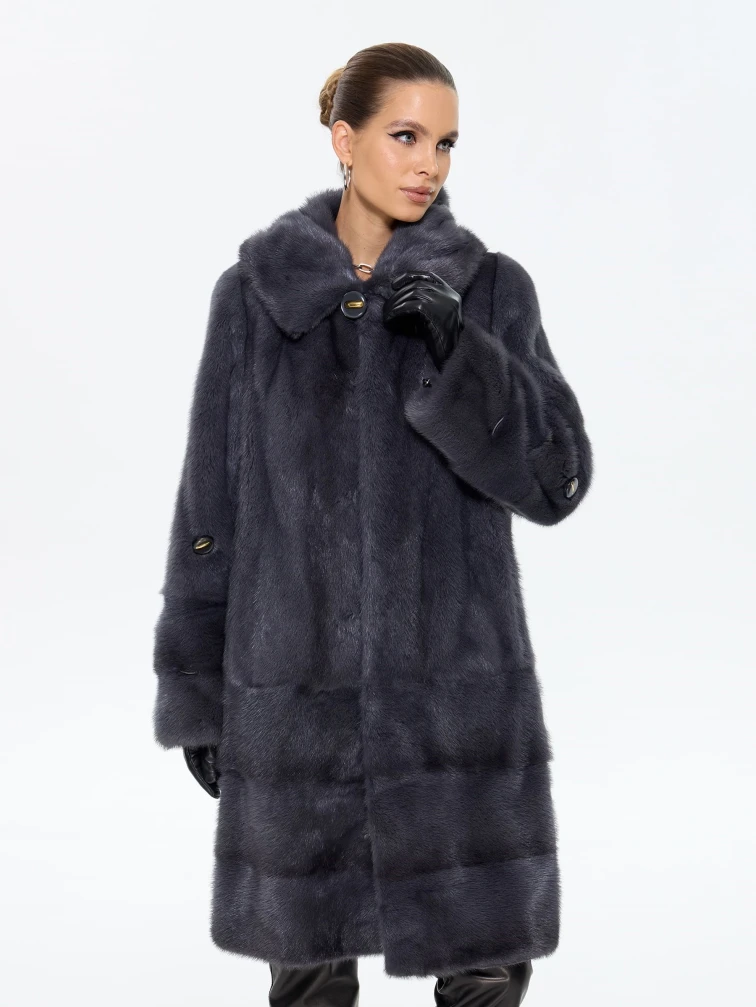 Женская шуба из меха норки с капюшоном М-101-3- 319, графитовая, размер 54, артикул 65380-2