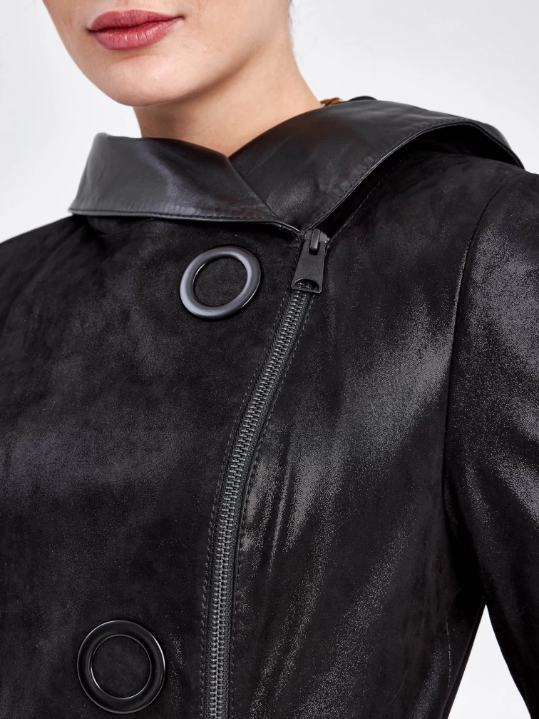 Женская кожаная куртка с капюшоном 333н, черная, размер 46, артикул 23050-3