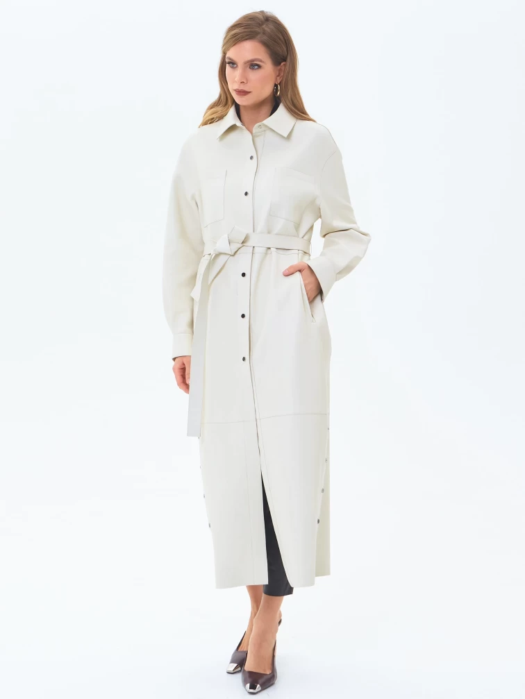 Плащ женский кожаный премиум класса 3091, белый, размер 44, артикул 24410-4