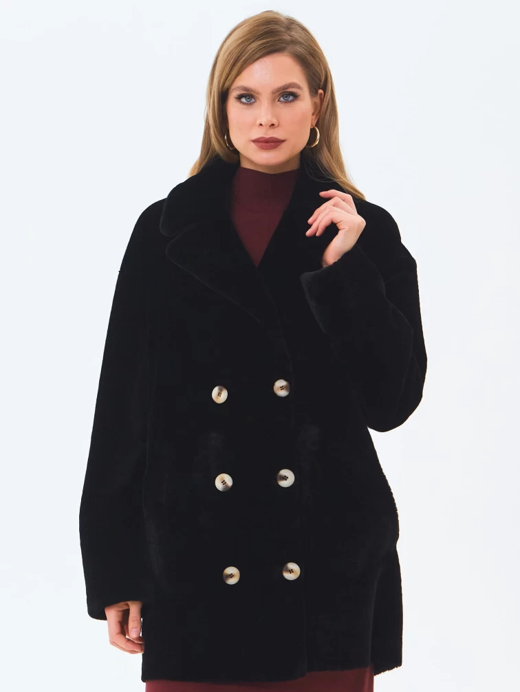 Женская дубленка из астрагана 2064, черная, размер 48, артикул 64640-6