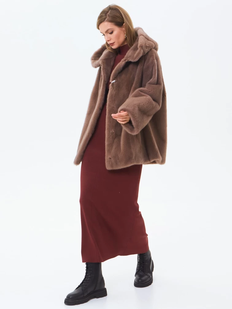 Женская норковая шуба с капюшоном премиум класса Жанет(к), бежевая, размер 58, артикул 34220-1