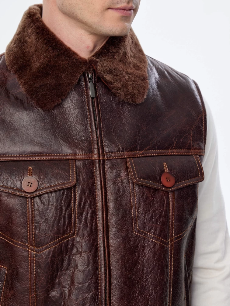 Меховой жилет из овчины мерино мужской 01, виски, размер 52, артикул 71520-3