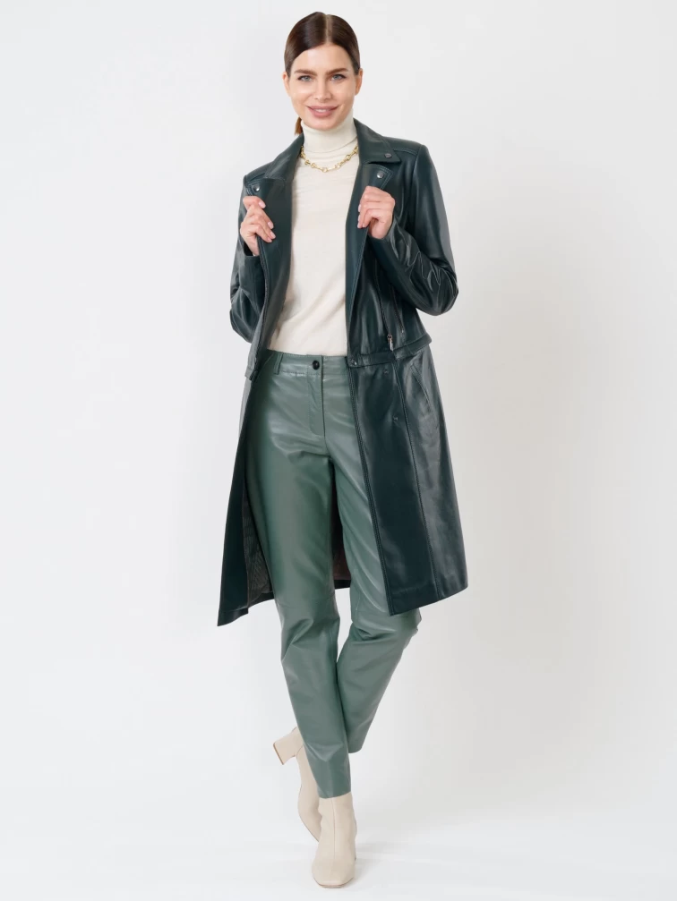 Кожаный комплект женский: Плащ 381 + Брюки 03, синий/оливковый, р. 44, арт. 111163-0