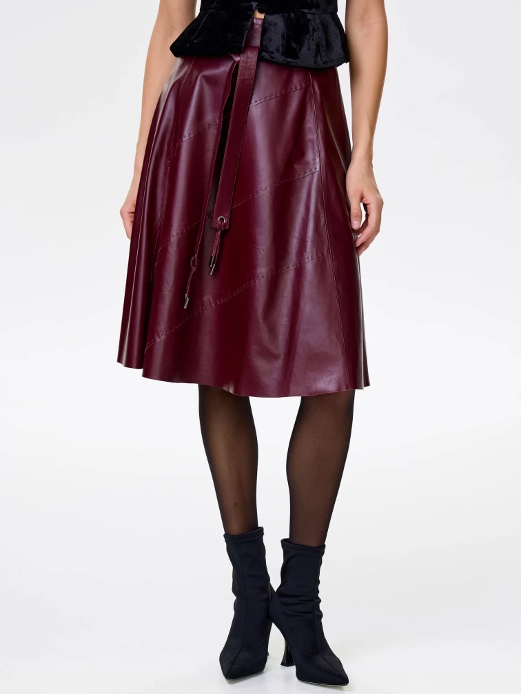 Кожаная расклешенная юбка из натуральной кожи 01рс, бордовая, размер 44, артикул 85180-4