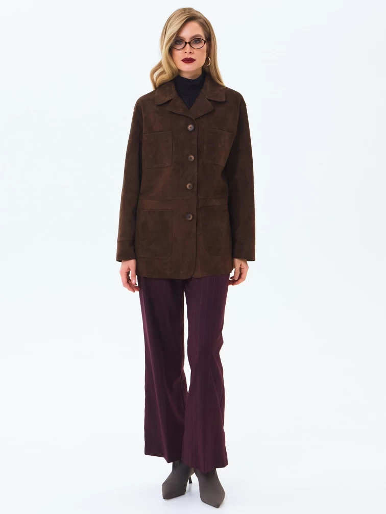 Женский замшевый пиджак премиум класса 3092з, коричневый, размер 44, артикул 24640-6