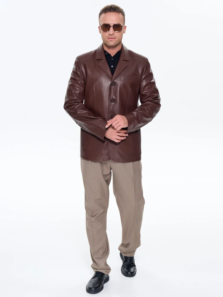 Коричневый мужской кожаный пиджак 530, размер 48, артикул 29770-6