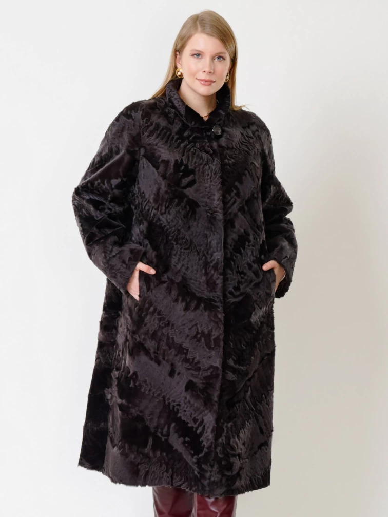 Зимний комплект женский: Шуба из каракуля Елизавета(с) + Брюки 02, коричневый/бордовый, р. 56, арт. 111305-4