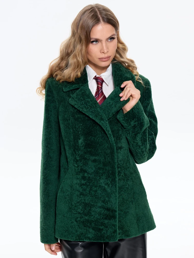 Зеленая дубленка из астрагана 58мех, размер 46, артикул 64760-7