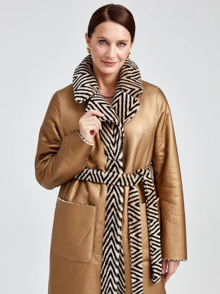 Зимний комплект женский: Дубленка 2003 + Брюки 02, бежевый/черный, р. 46, арт. 111247-5