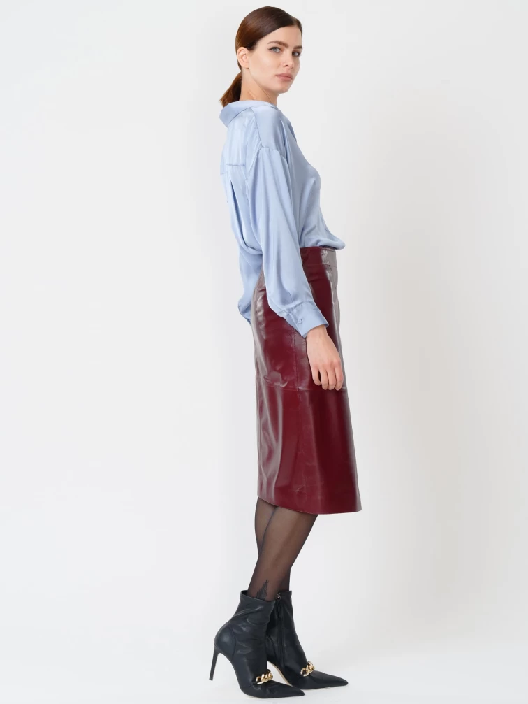 Бордовая кожаная юбка миди 07, размер 42, артикул 85420-6