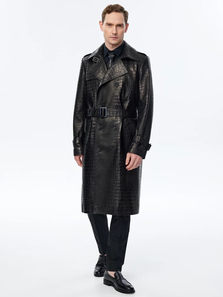 Классическое мужское кожаное пальто премиум класса 559, черное, размер 52, артикул 71470-5